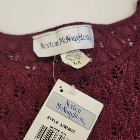 Norton McNaughton Women's Berry Color Open Knit Eyelet Pullover Sweater Medium N - Picture 3 of 10